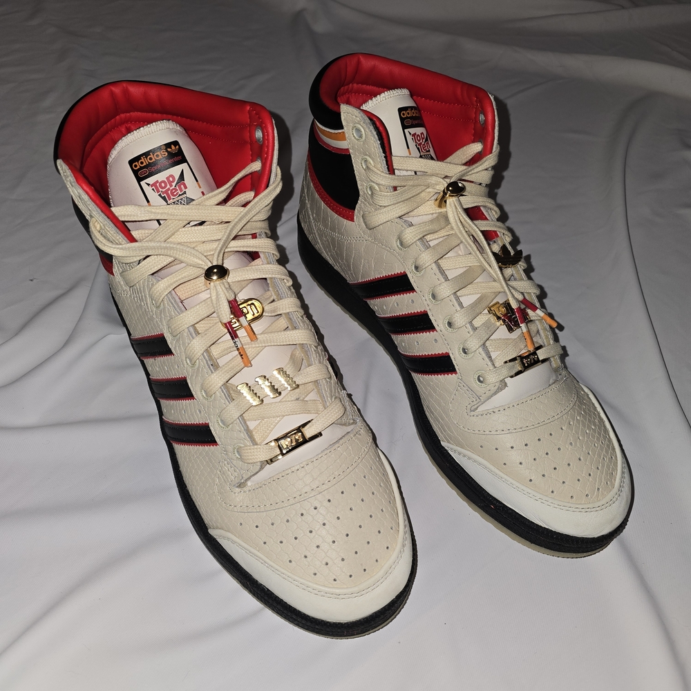 Adidas x ESPN Top Ten Hi Top sneaker in Beige/Black/Red Sz 13 - Picture 12 of 16